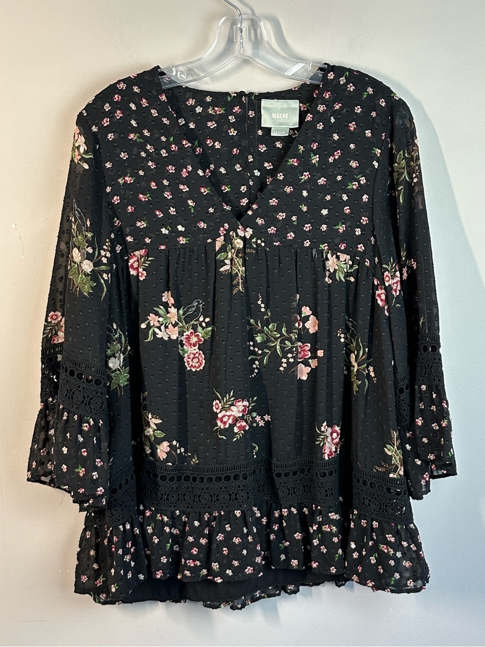 Maeve Anthropologie Black Floral Lace Blouse Size M Cottagecore Whimsigoth - Picture 2 of 11